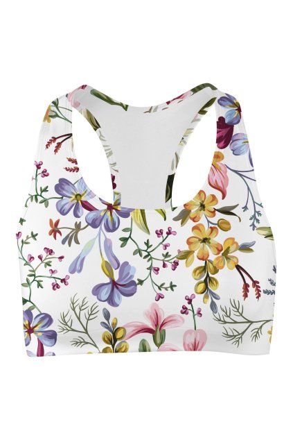 flower white sport bra front by utopy